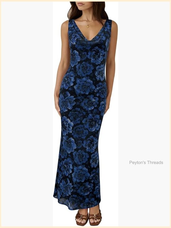 Dresses & Skirts - Elegant Bodycon Maxi Cocktail Dress Cowl Neck Sleeveless Formal Wedding Guest